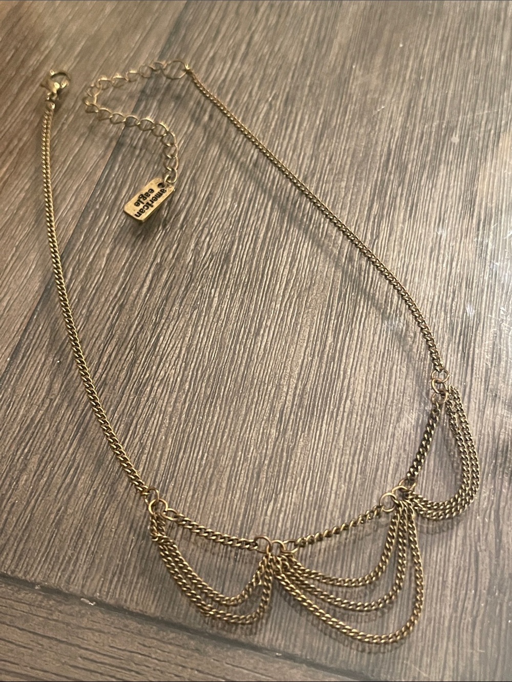 VTG American Eagle Antique Gold-tone Layered Scalloped Chain Drape Bib Necklace